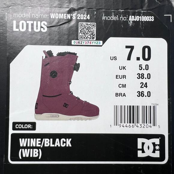 DC Lotus Boa Snowboard Boots Wine/Black ADJ0100033 Women’s 7 NWB Snow Boots - Picture 7 of 8
